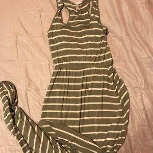 Green & Cream Striped Maxi Dress